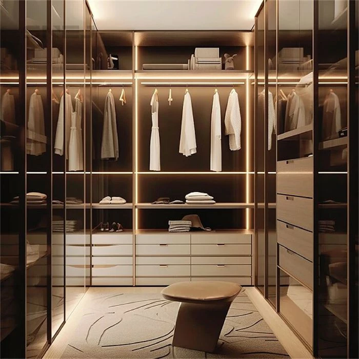 Open Wooden Closet With Shelves
